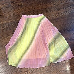 Zara Pink and Yellow A-Line Pleated Skirt